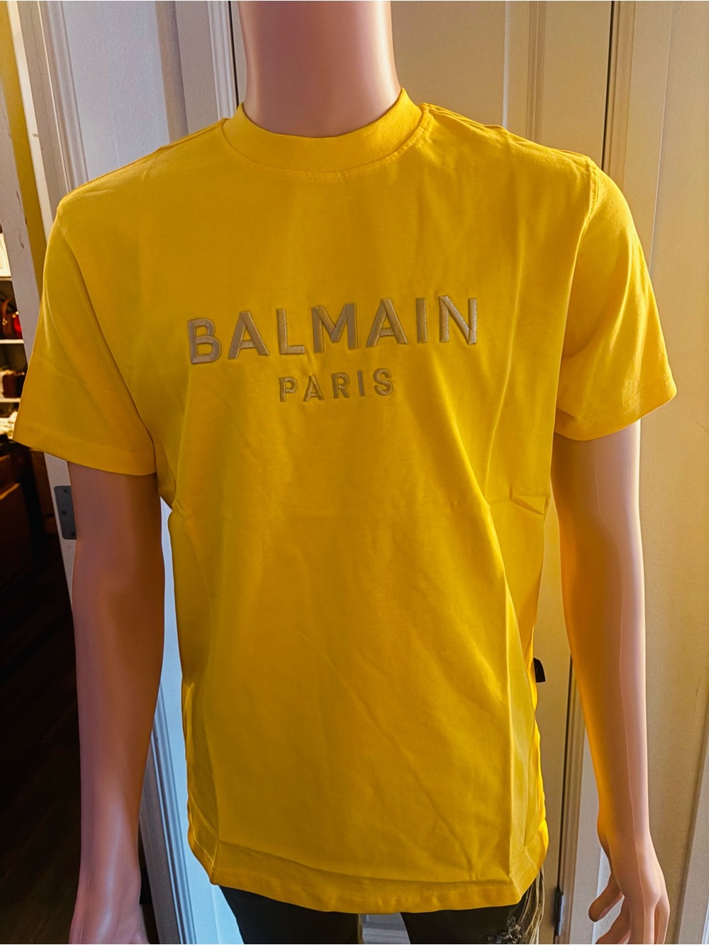 Balmain Yellow Logo Short-Sleeve Tee